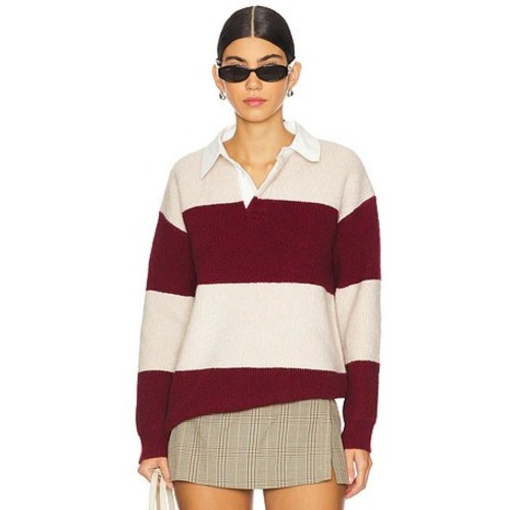 Line & Dot Waylon Sweater Cream Red Collared Polo Pullover Size Small